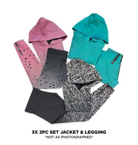 3 Assorted Cor 2 Piece Jacket/Legging Set Bundle