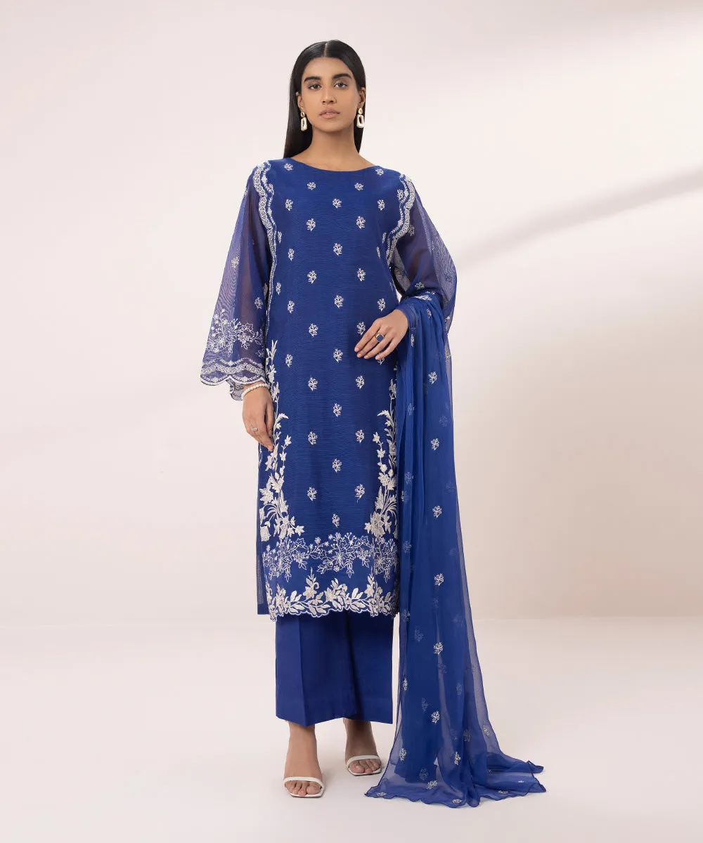 3 Piece - Embroidered Khaddi Net Suit