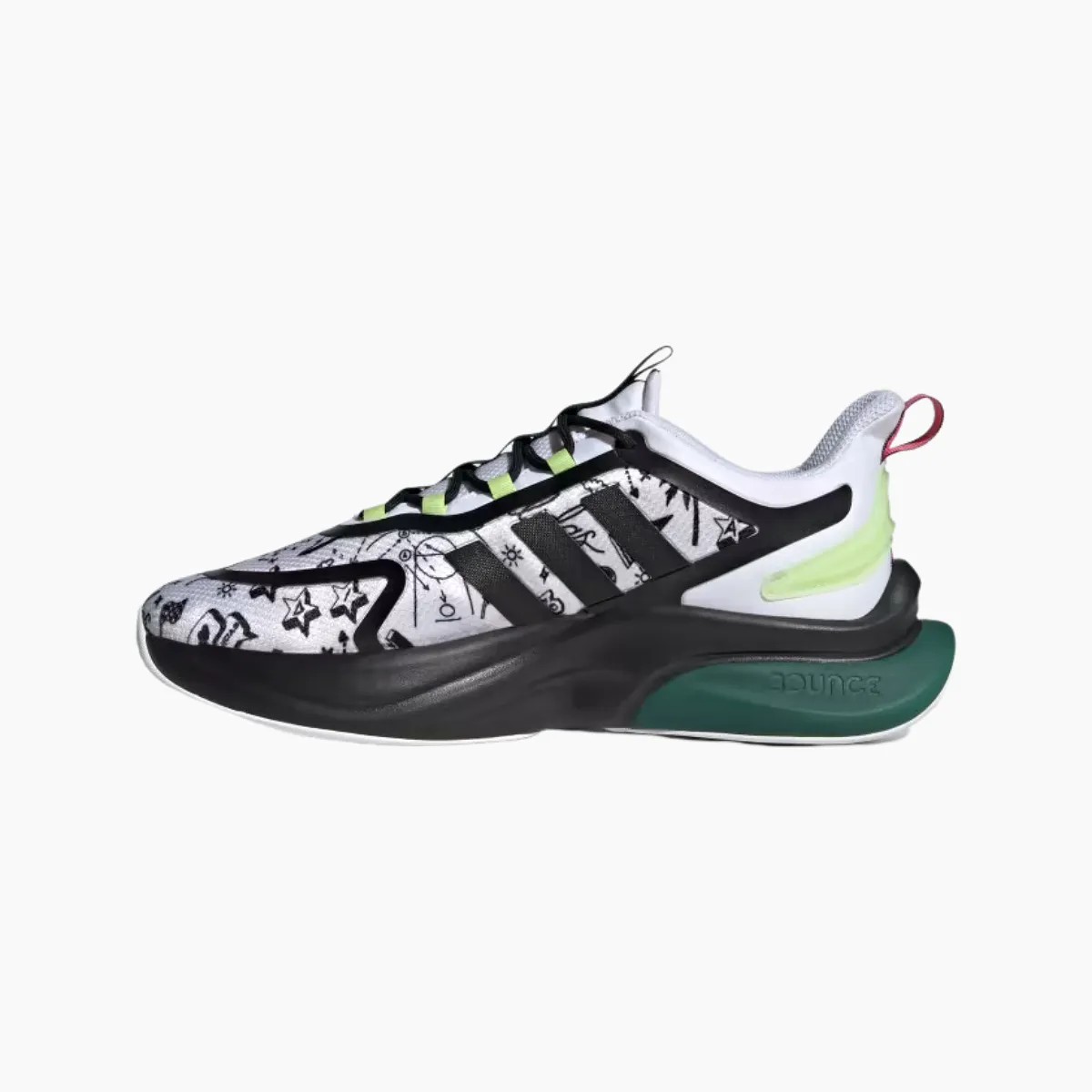 Adidas Alphabounce+ Men's Lifestyle Shoes -Cloud White/Core Black/Collegiate Green