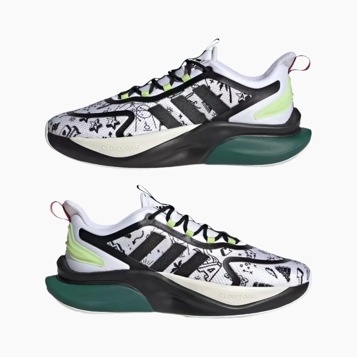 Adidas Alphabounce+ Men's Lifestyle Shoes -Cloud White/Core Black/Collegiate Green