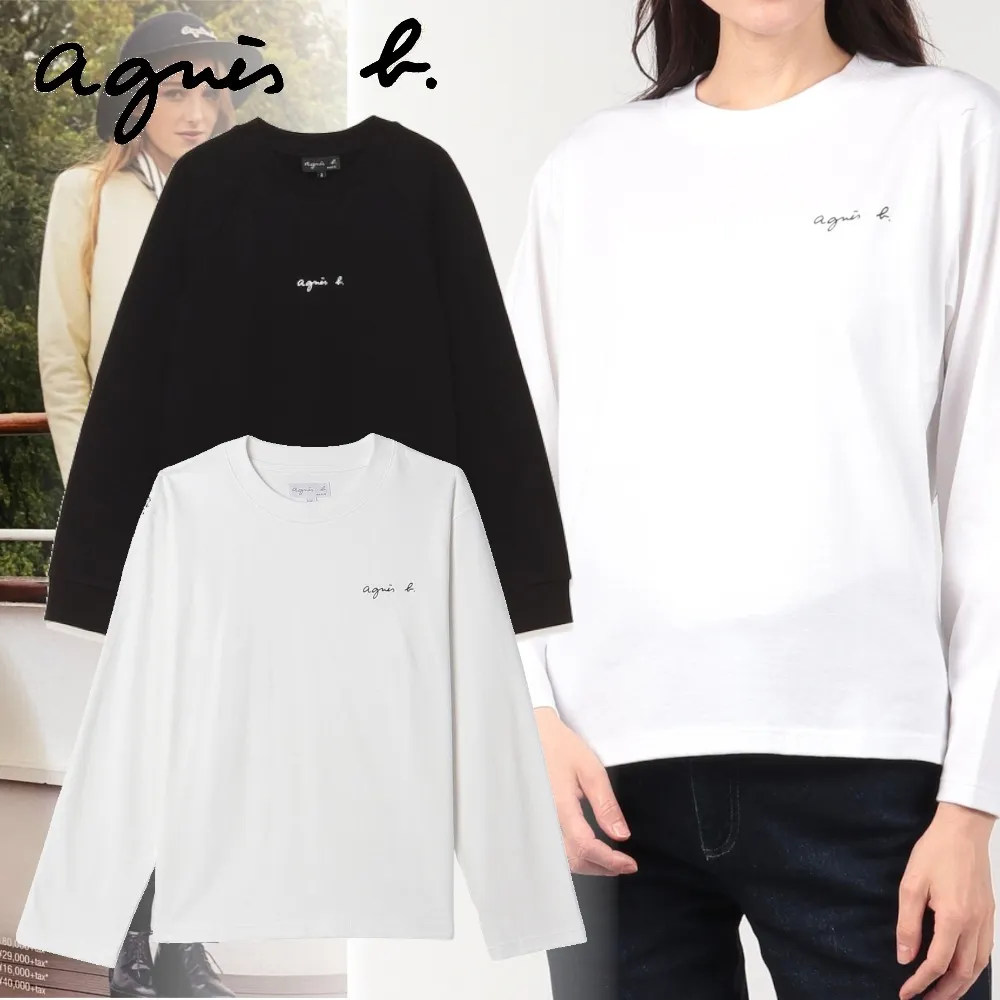 Agnes b  |Long Sleeves Plain Cotton Medium Logo Hoodies & Sweatshirts