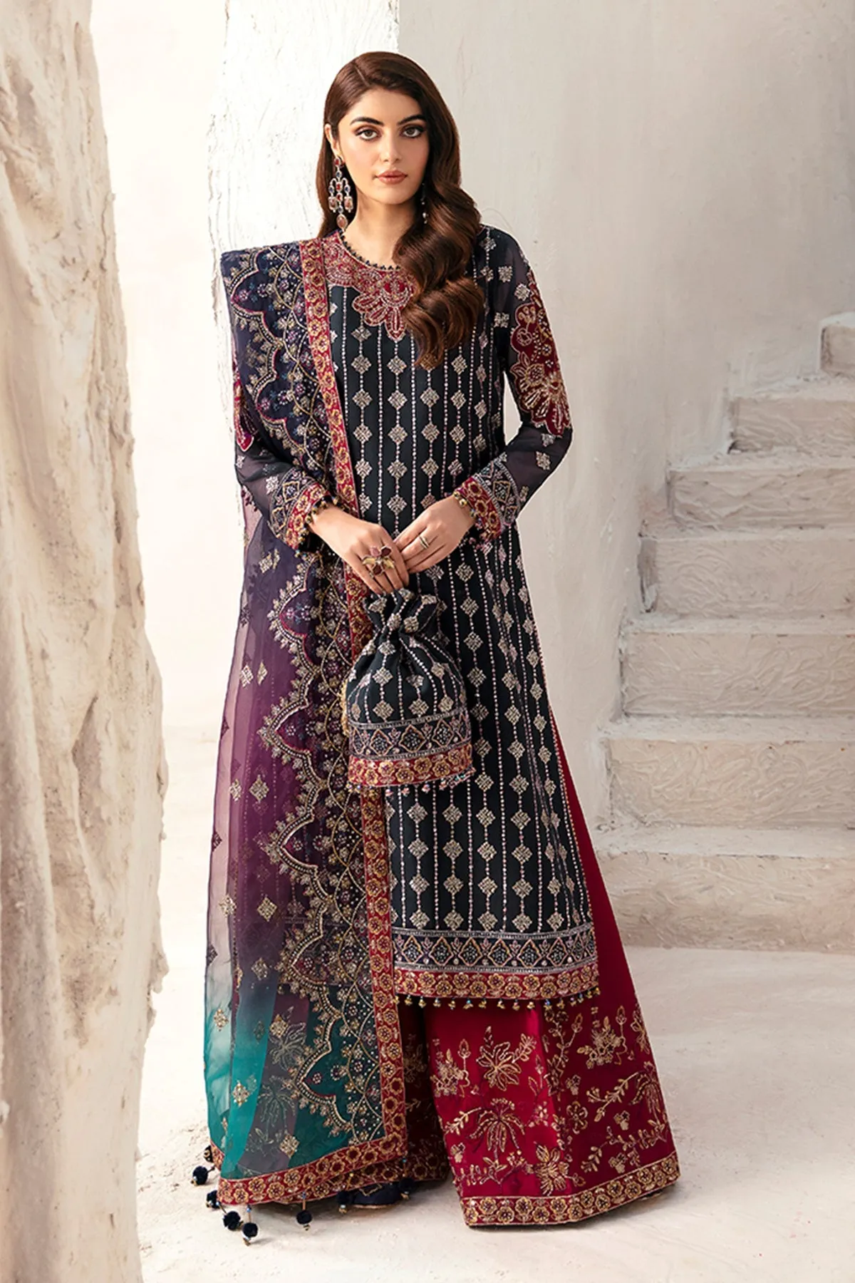 Alizeh Fashion Luxury Embroidered Chiffon Unstitched 3Pc Suit AF-CH-2167-Nagar