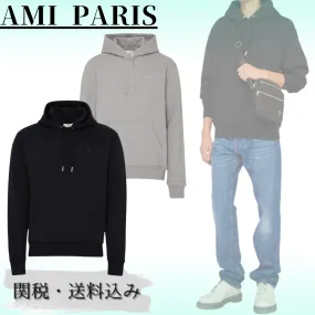 AMI PARIS  |Unisex Long Sleeves Plain Logo Designers Hoodies