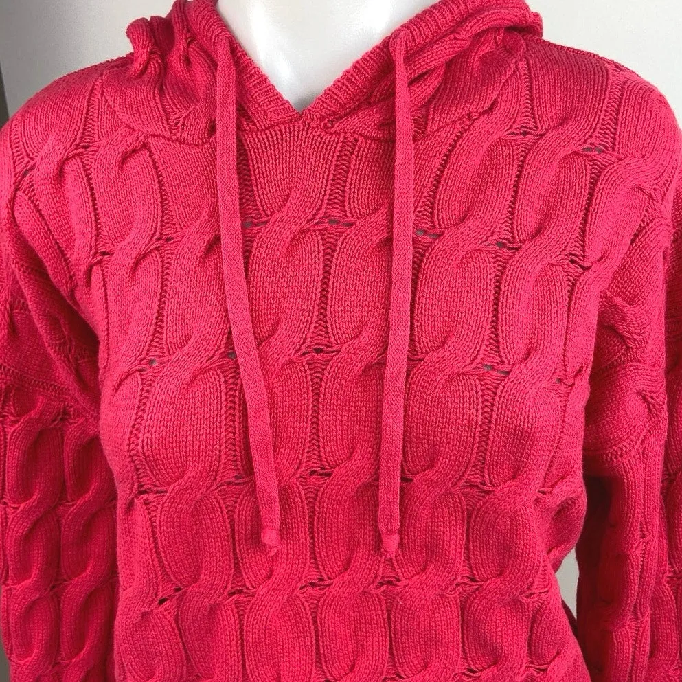 Anthropologie Red Cable Pocket Pullover Oversized Hoodie Sweater Jacket Size L