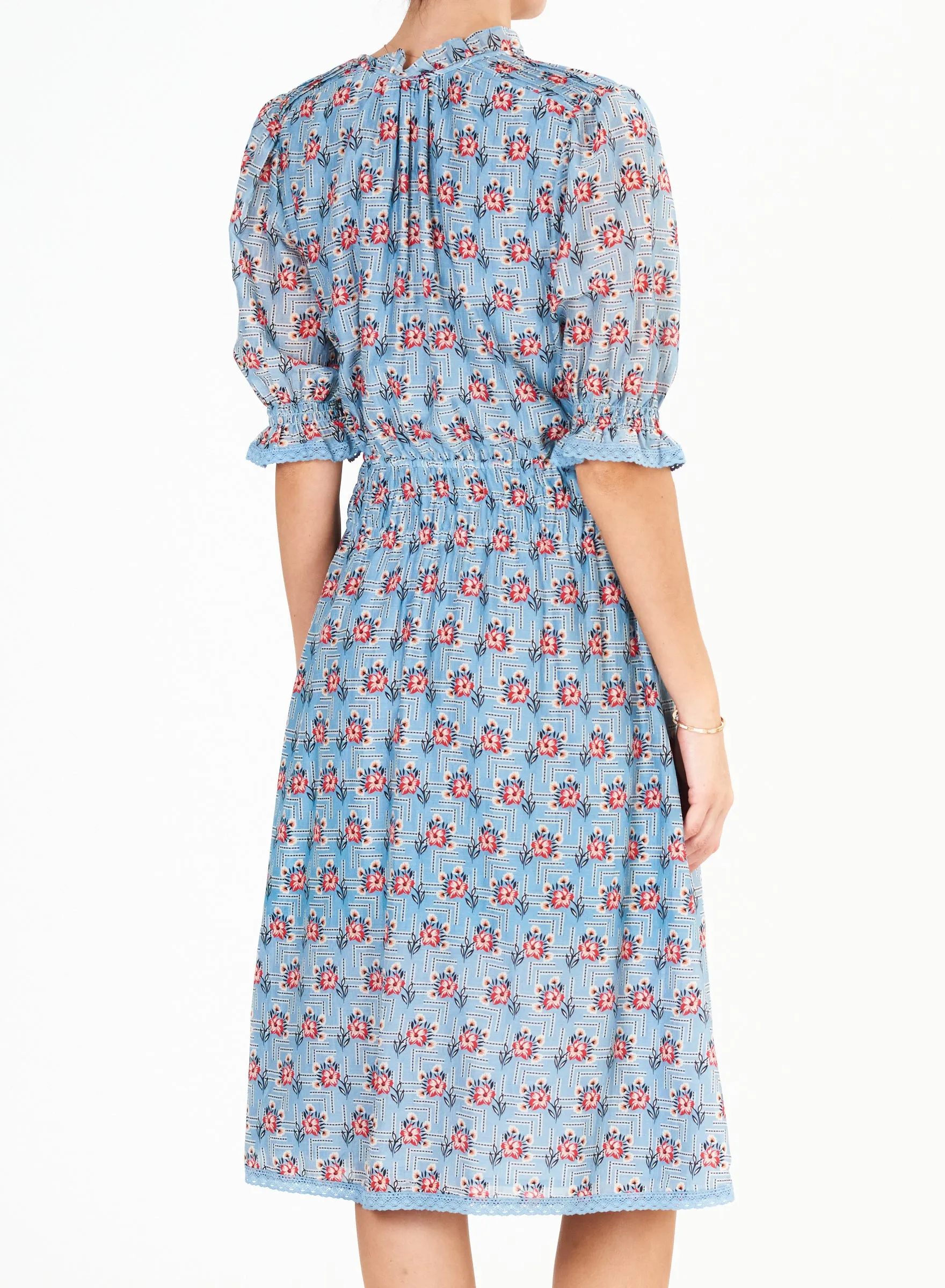 ARA Blue Midi Cotton-Silk Dress