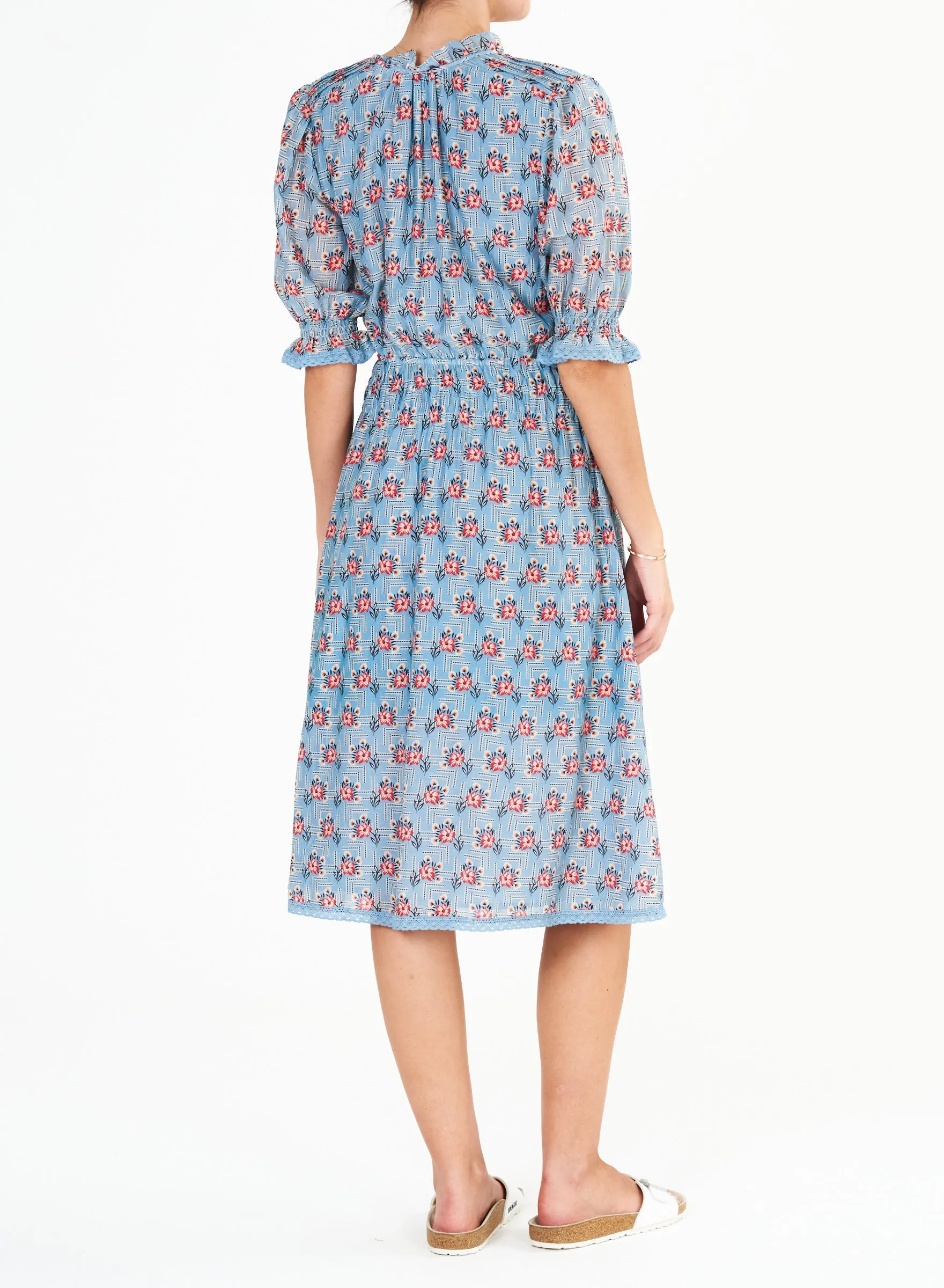 ARA Blue Midi Cotton-Silk Dress