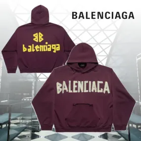 BALENCIAGA  |Long Sleeves Plain Cotton Oversized Logo Luxury Hoodies