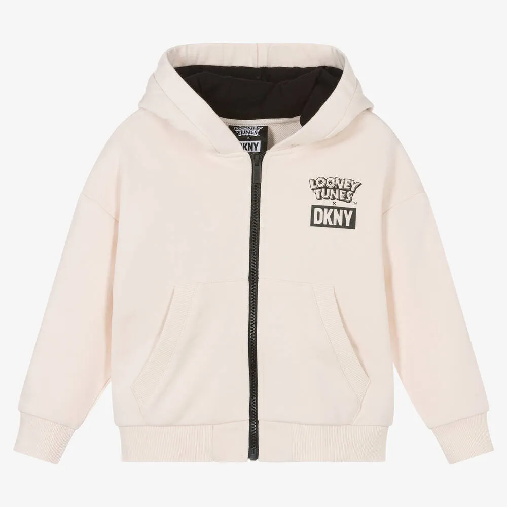 Beige Looney Tunes Zip-Up Hoodie