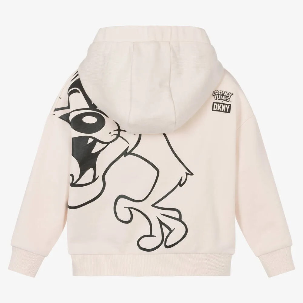 Beige Looney Tunes Zip-Up Hoodie