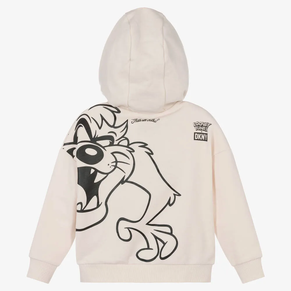 Beige Looney Tunes Zip-Up Hoodie