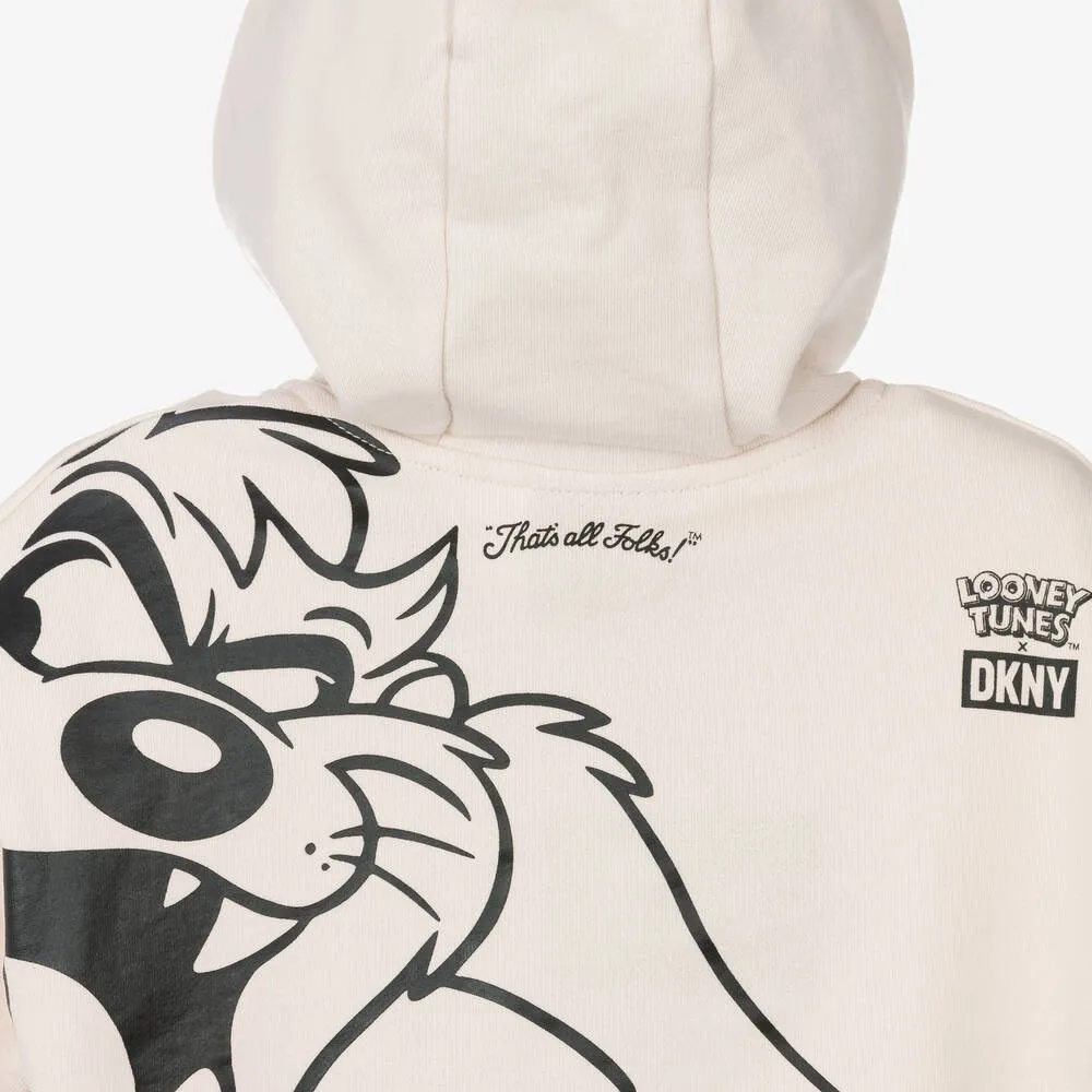 Beige Looney Tunes Zip-Up Hoodie