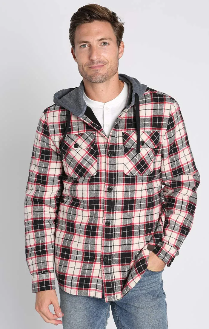 Black Flannel Hooded Shirt Jacket