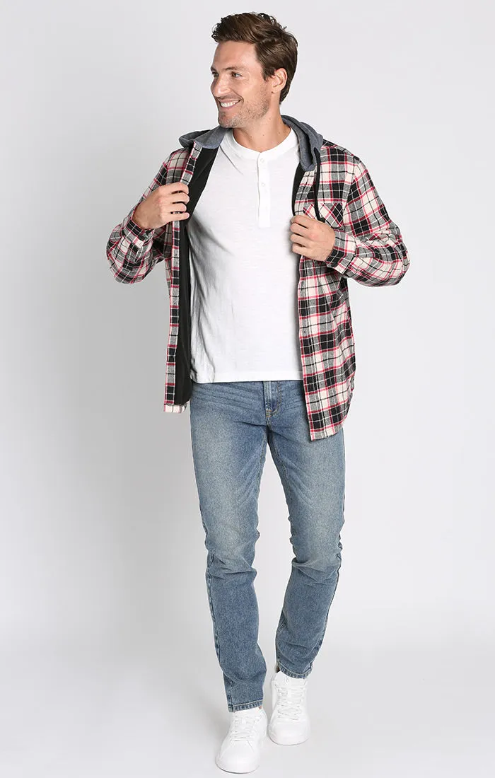 Black Flannel Hooded Shirt Jacket