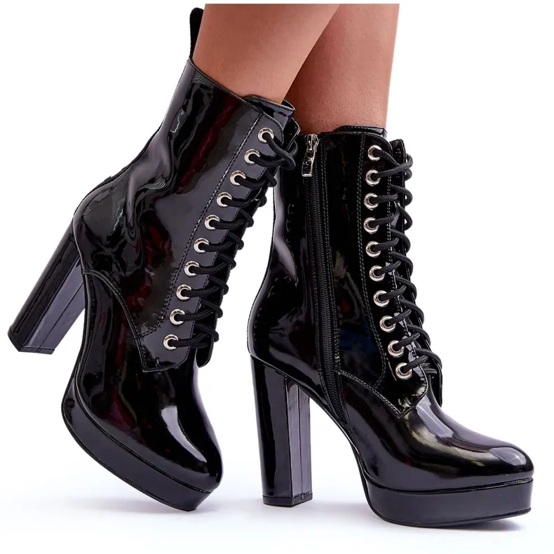 Black Lolis Patent High Heel Boots