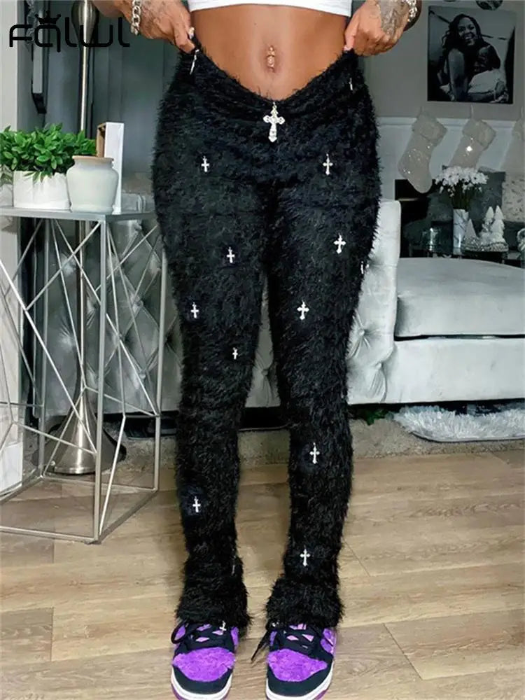 Black Mohair Leggings Pants Outfit For Women 2023