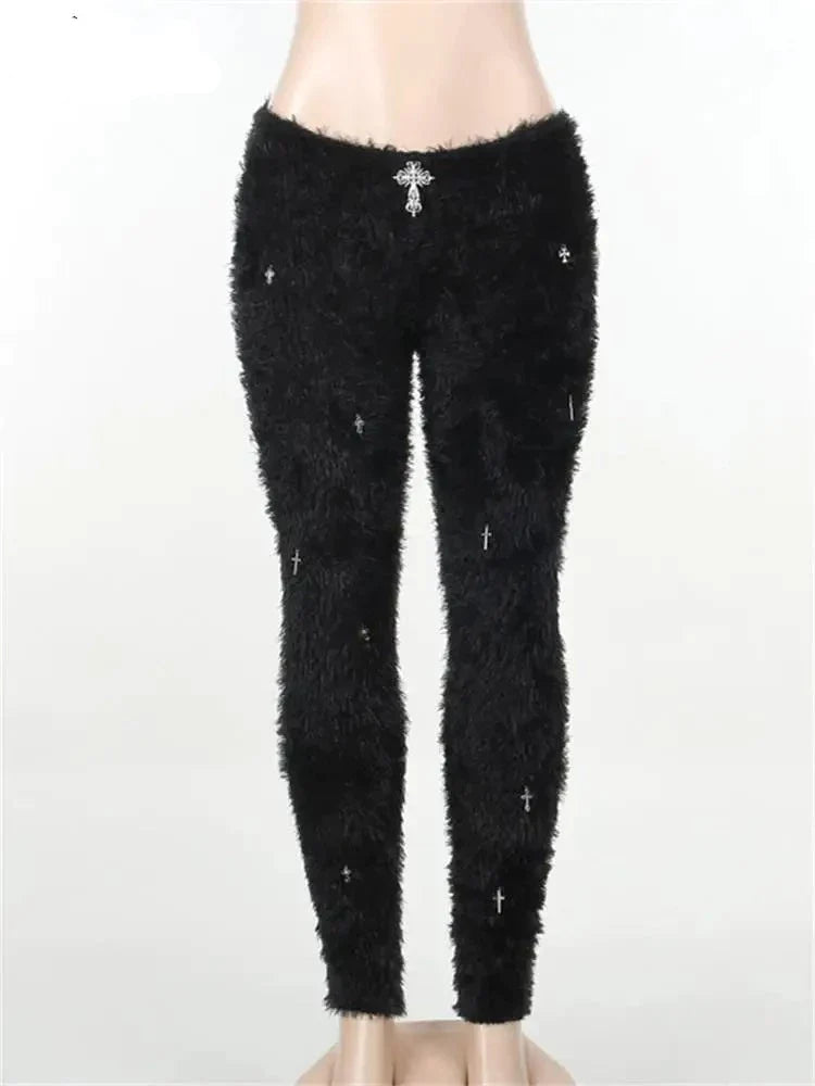 Black Mohair Leggings Pants Outfit For Women 2023