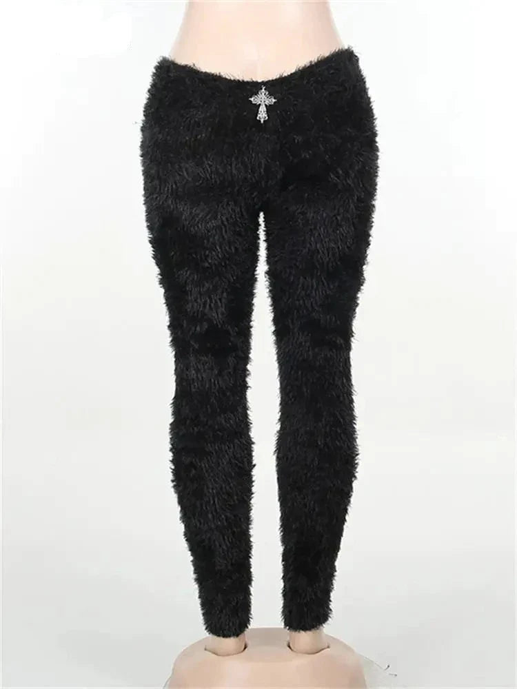 Black Mohair Leggings Pants Outfit For Women 2023