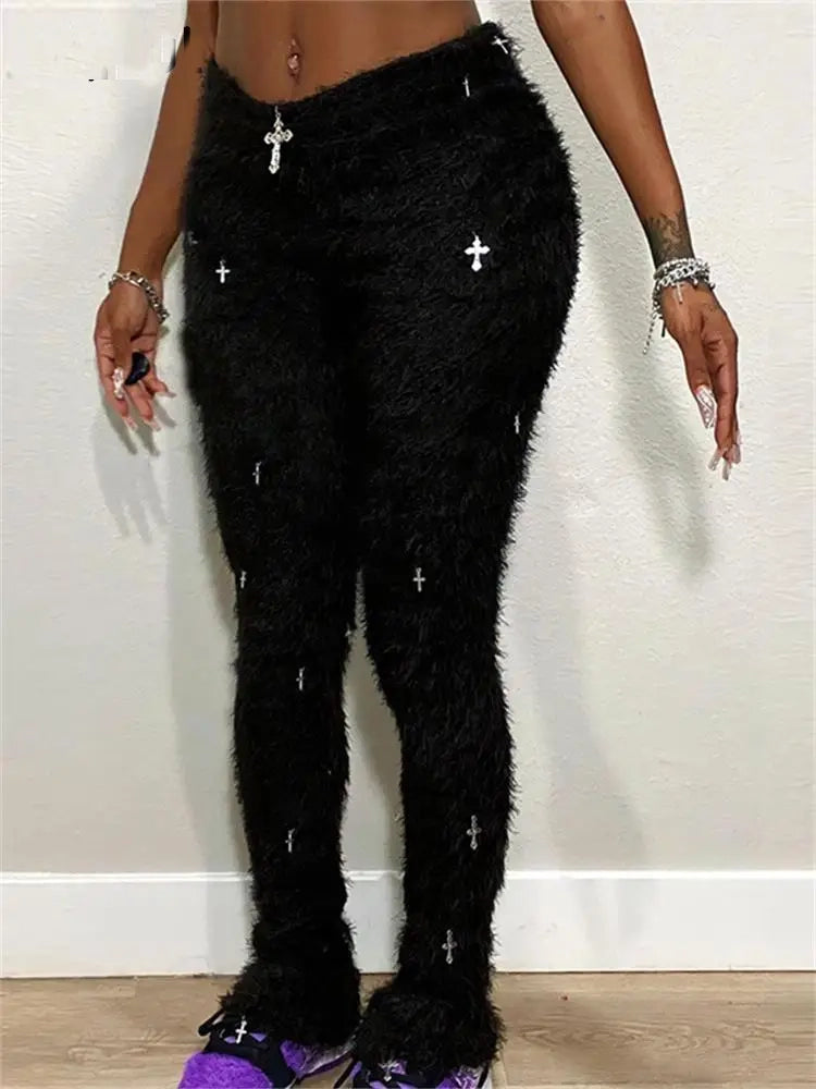 Black Mohair Leggings Pants Outfit For Women 2023