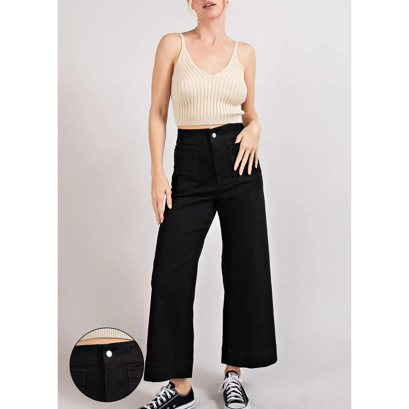 Black Soft Washed Wide Leg Pants