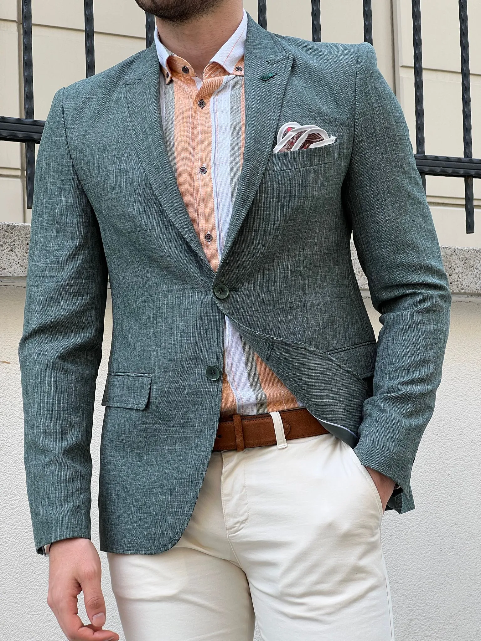 Bojoni Montebello Slim Fit High Quality Self-Patterned Green Blazer