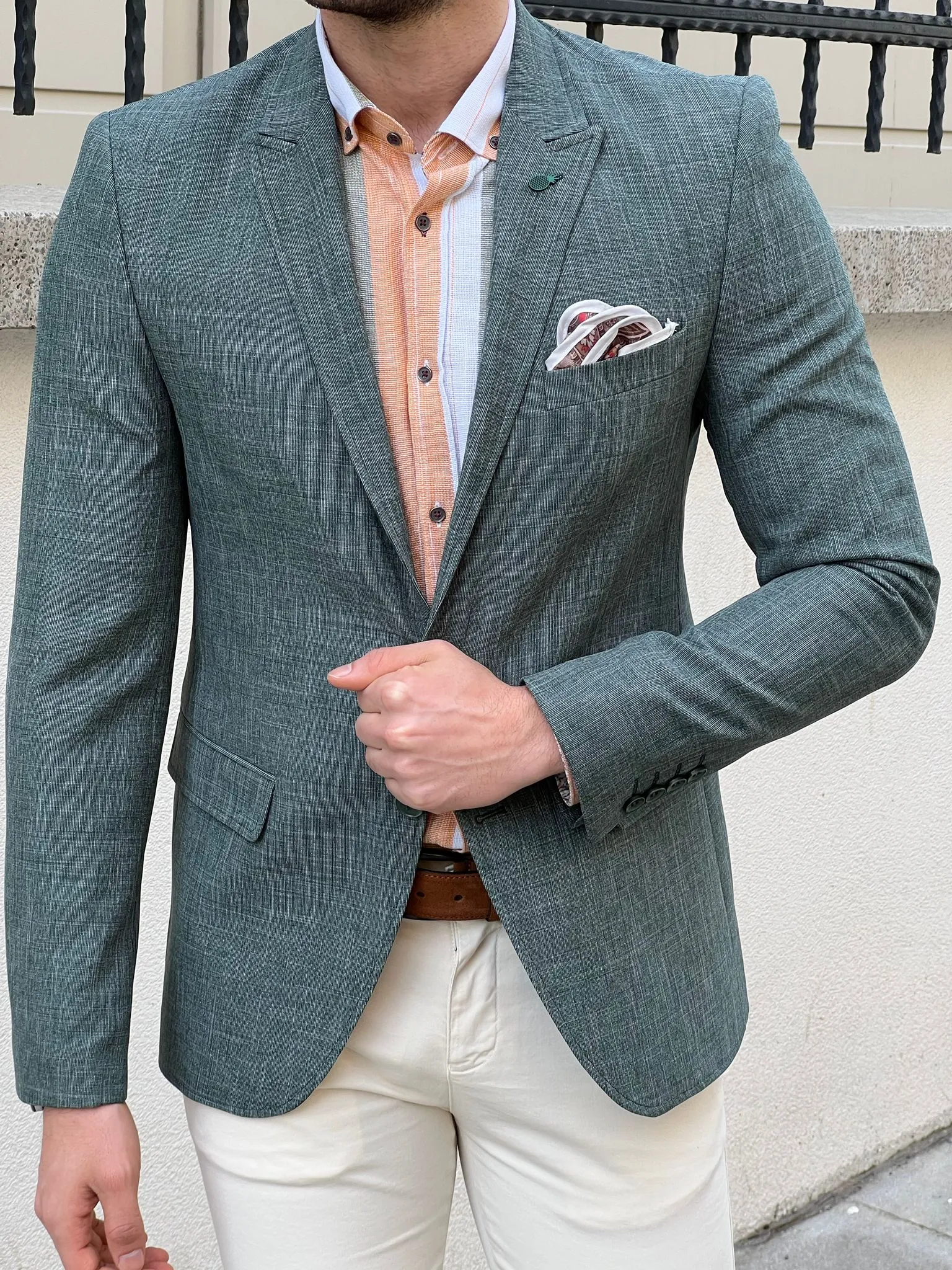 Bojoni Montebello Slim Fit High Quality Self-Patterned Green Blazer