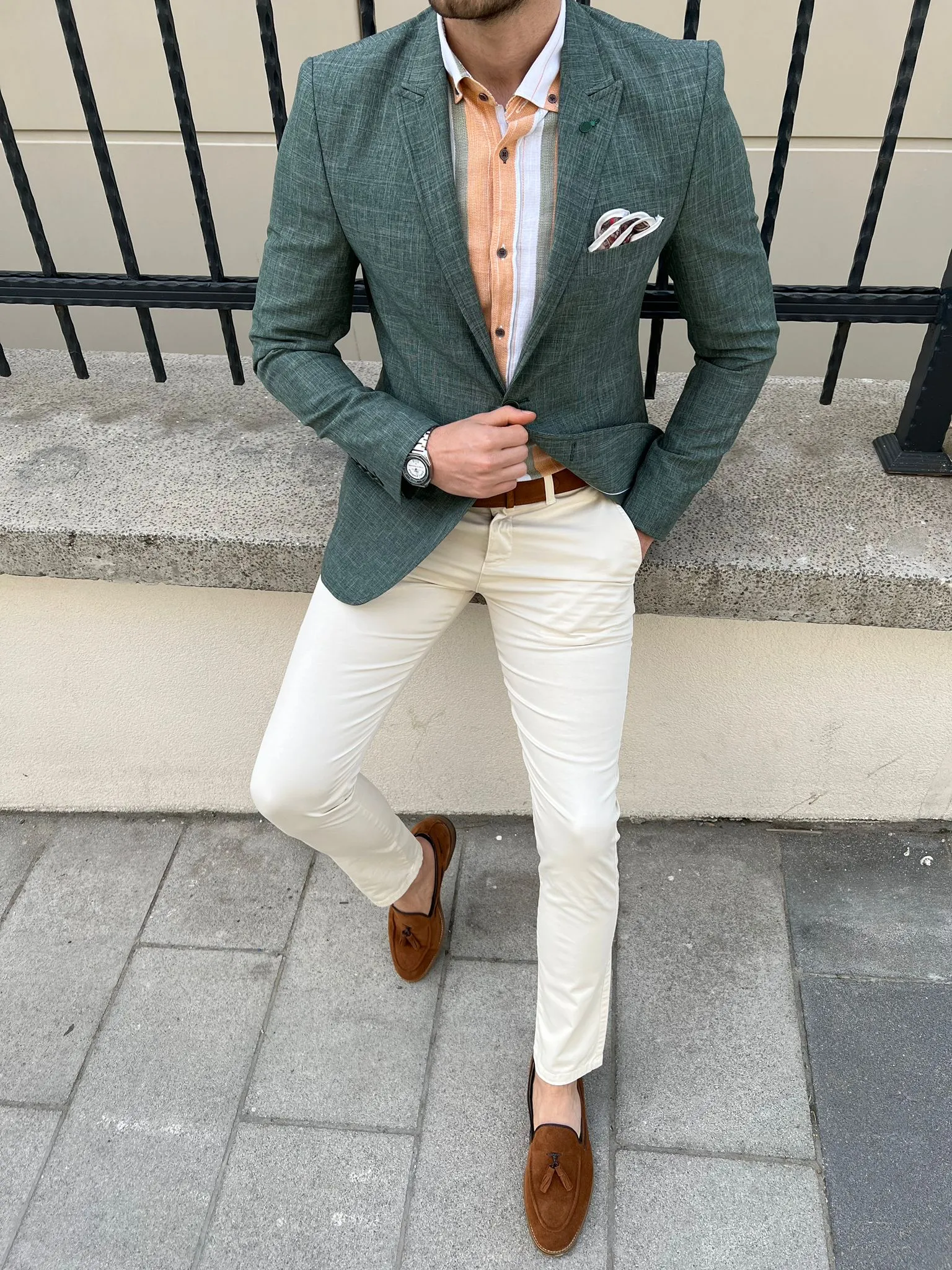 Bojoni Montebello Slim Fit High Quality Self-Patterned Green Blazer