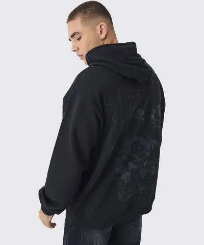 boohooMAN Mens Oversized Official Rose Graphic Hoodie