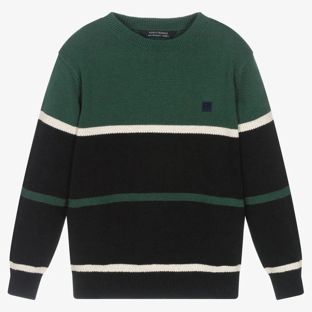 Boys Green Striped Sweater