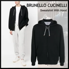 BRUNELLO CUCINELLI  |Long Sleeves Plain Cotton Loungewear Hoodies