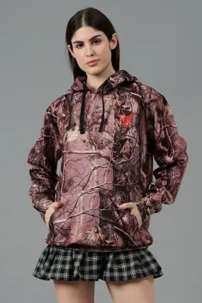 Camo Jungle Allover Print Brown Hoodie for Women