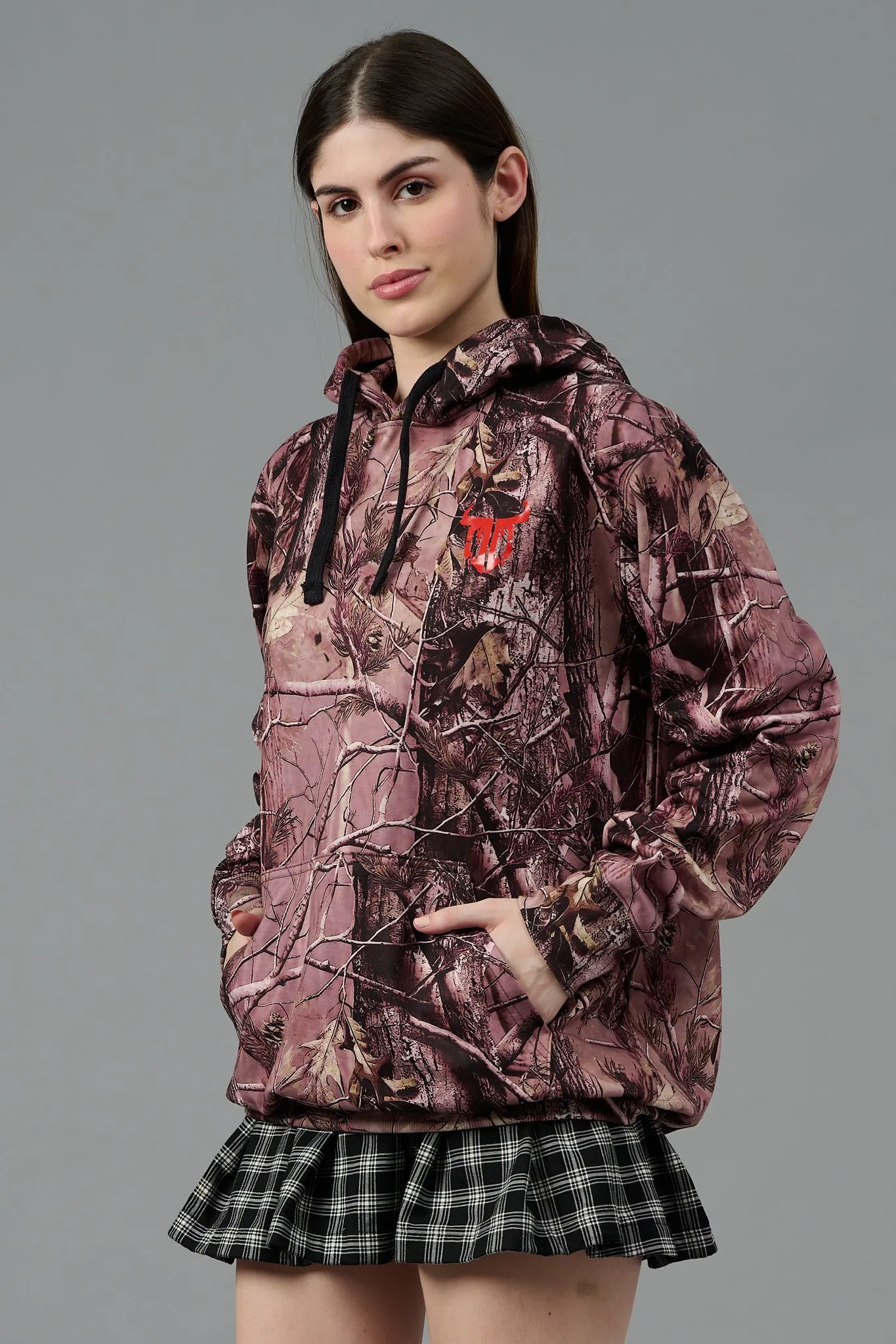 Camo Jungle Allover Print Brown Hoodie for Women