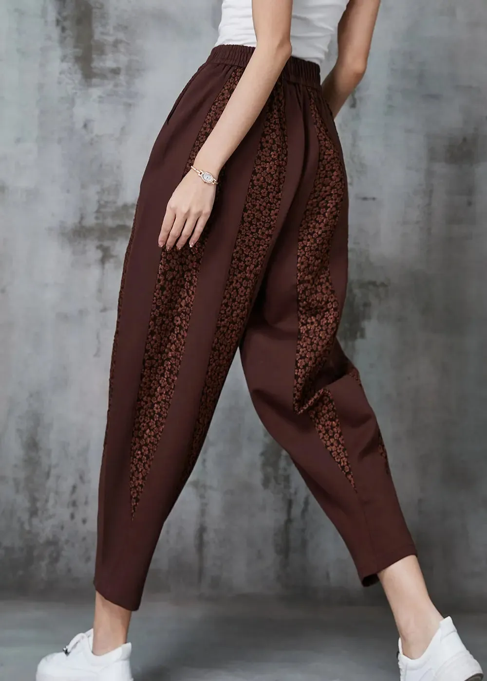 Caramel Patchwork Cotton Pants Oversized Jacquard Spring JK1020