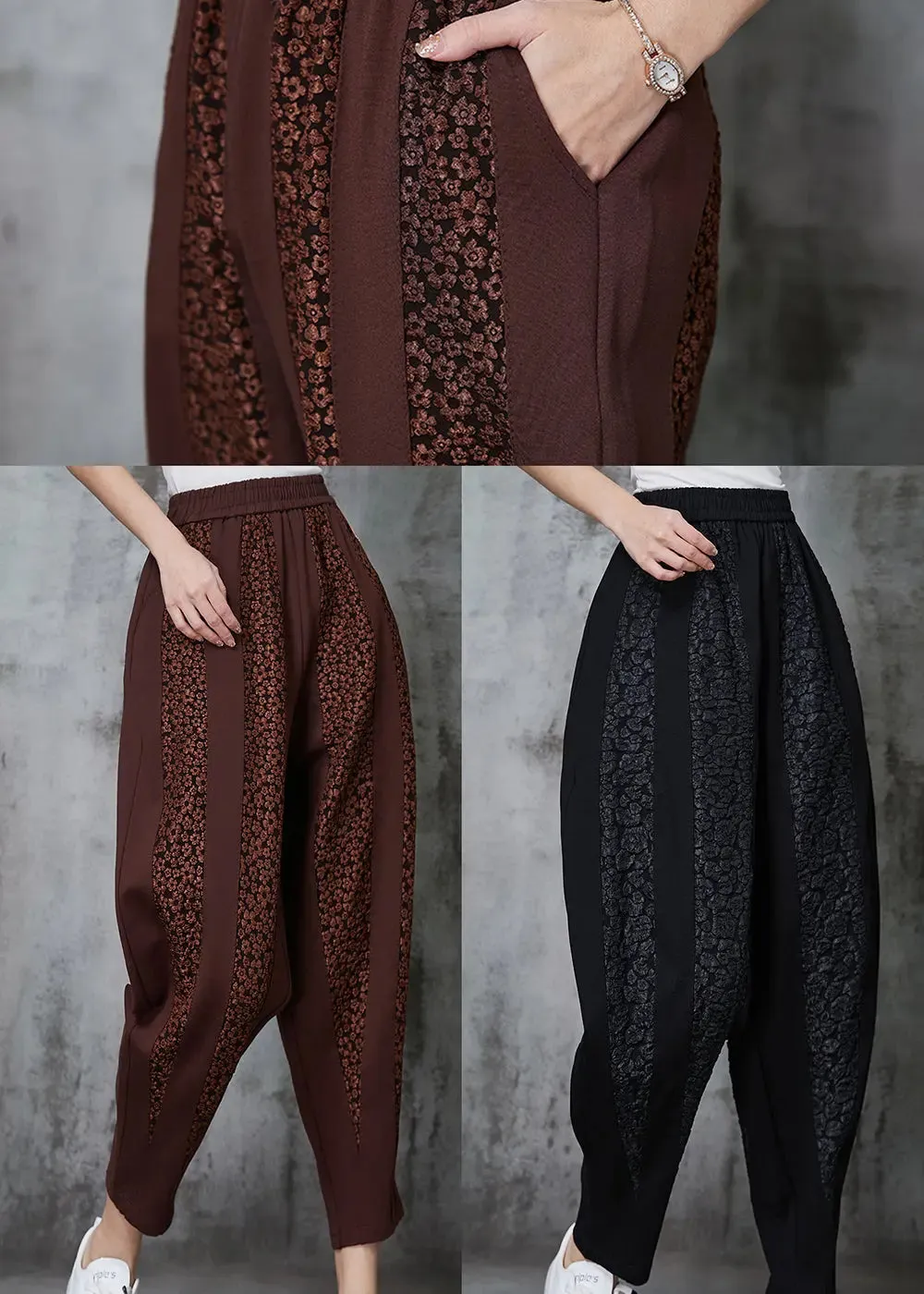 Caramel Patchwork Cotton Pants Oversized Jacquard Spring JK1020