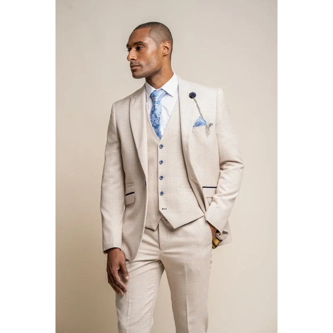 Caridi - Men's Tweed Beige Wedding Blazer