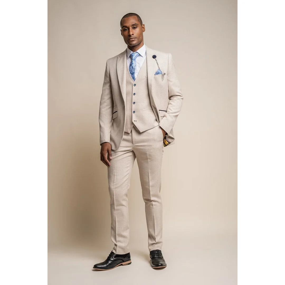 Caridi - Men's Tweed Beige Wedding Blazer