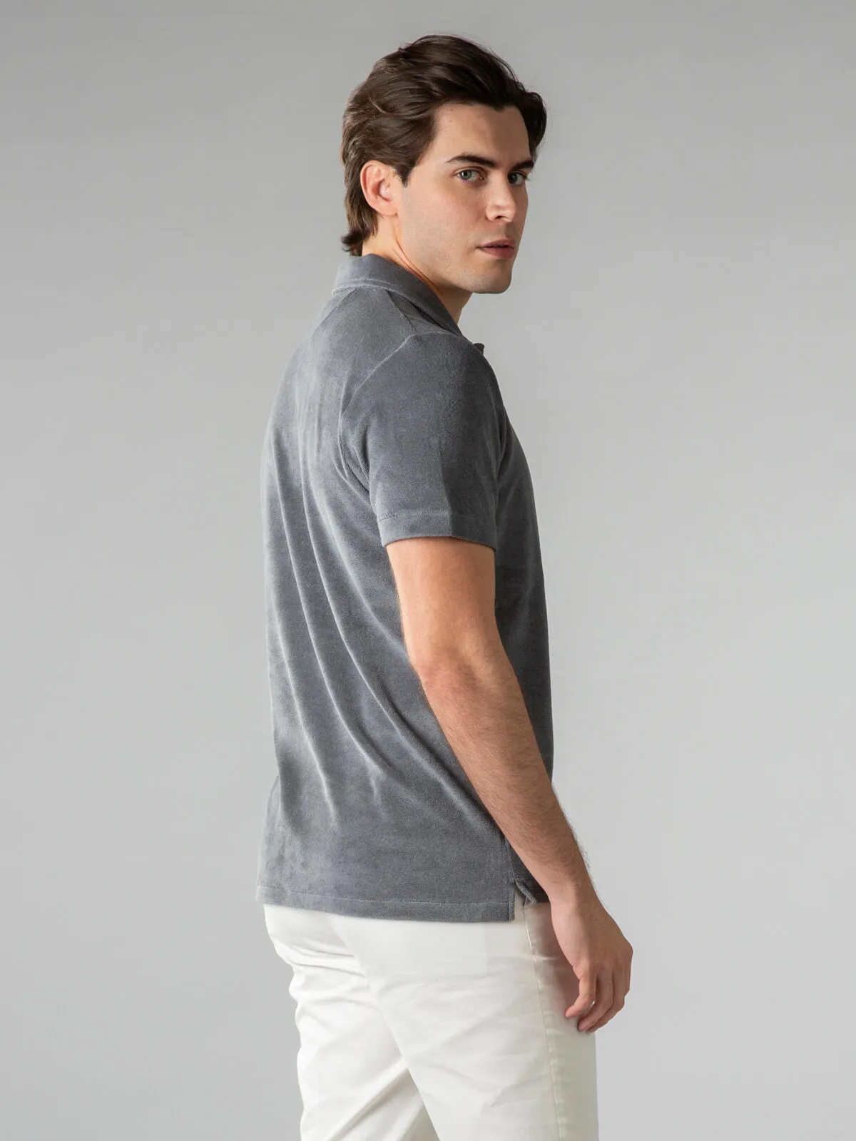 Dark Grey Terry Towelling Polo Shirt