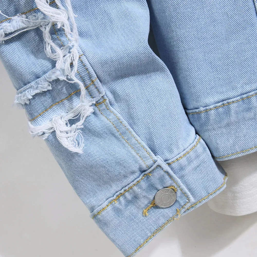 Distressed Denim Light Blue Jacket