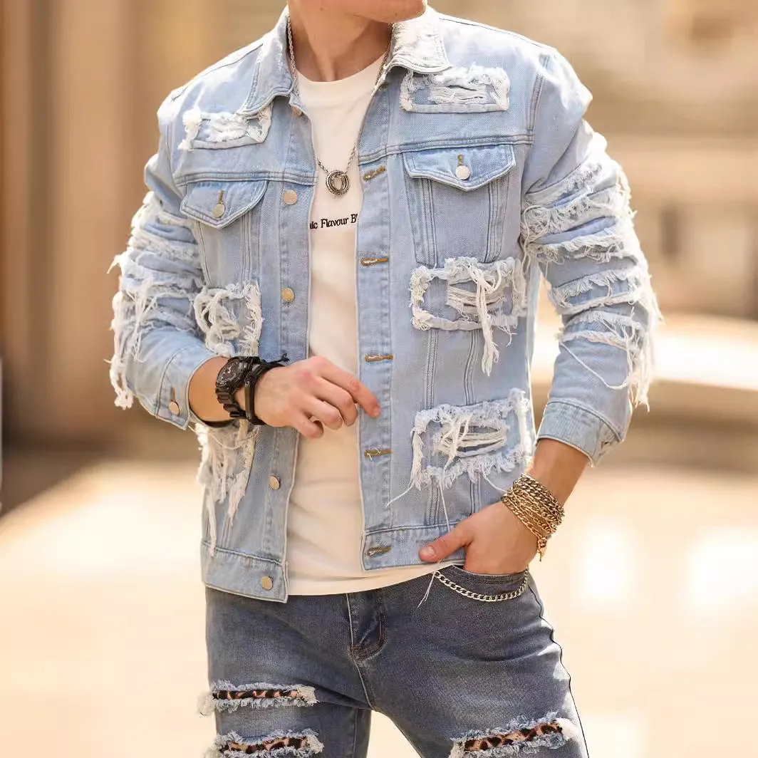 Distressed Denim Light Blue Jacket