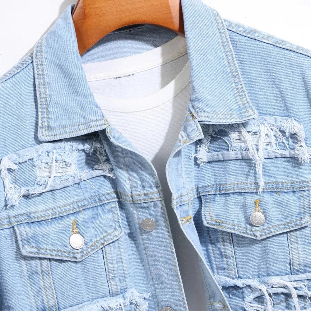 Distressed Denim Light Blue Jacket