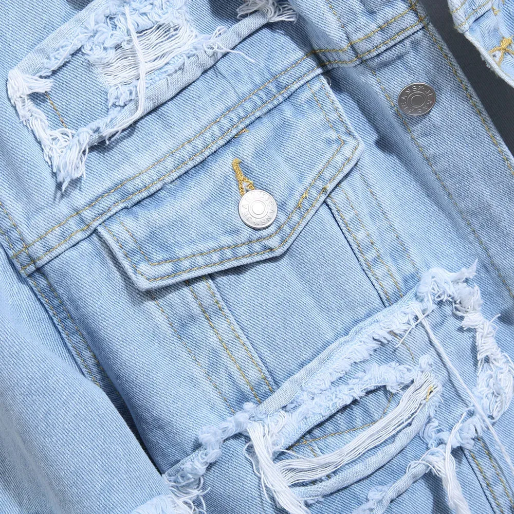 Distressed Denim Light Blue Jacket