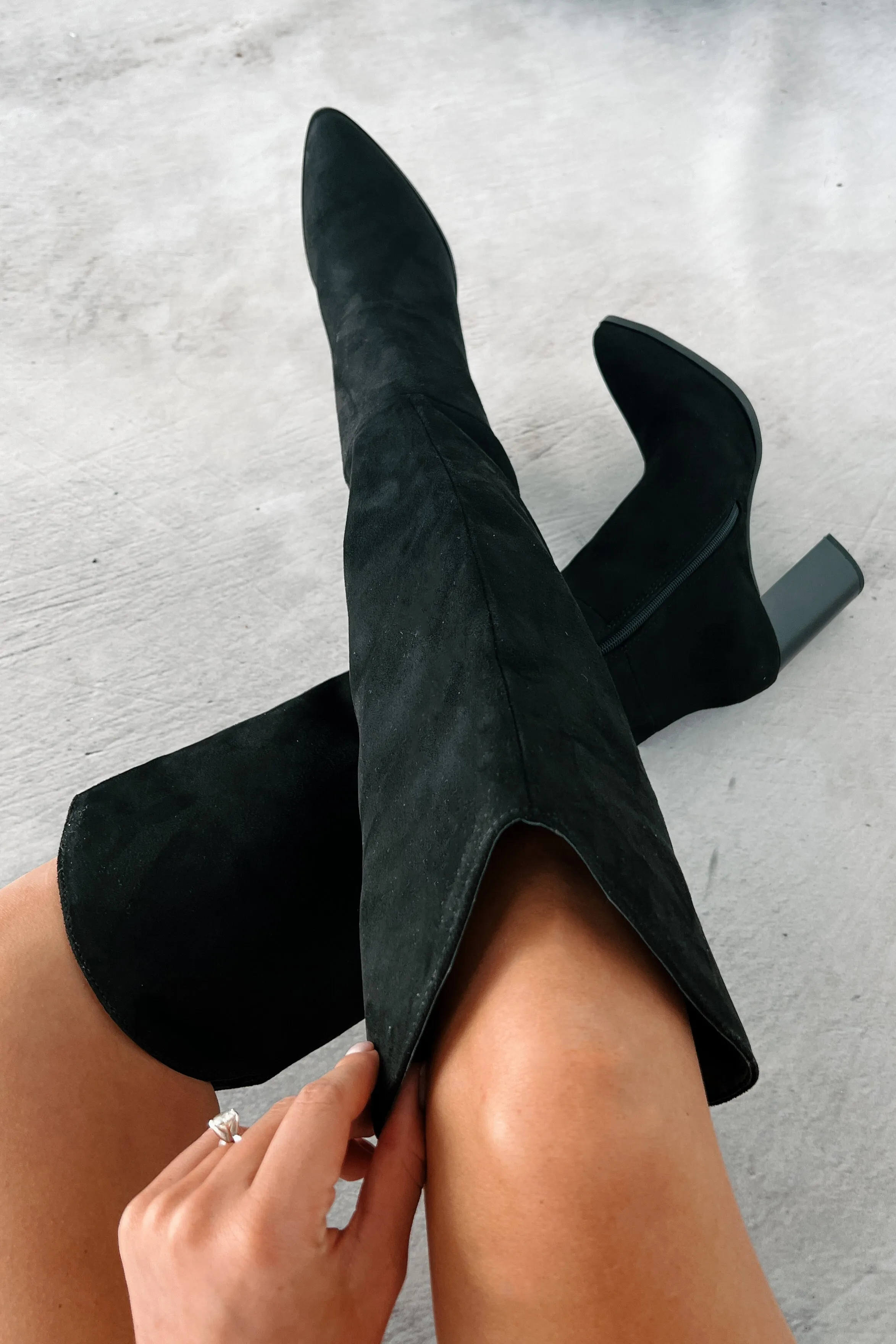 Embracing The Essentials Knee High Faux Suede Boots (Black)