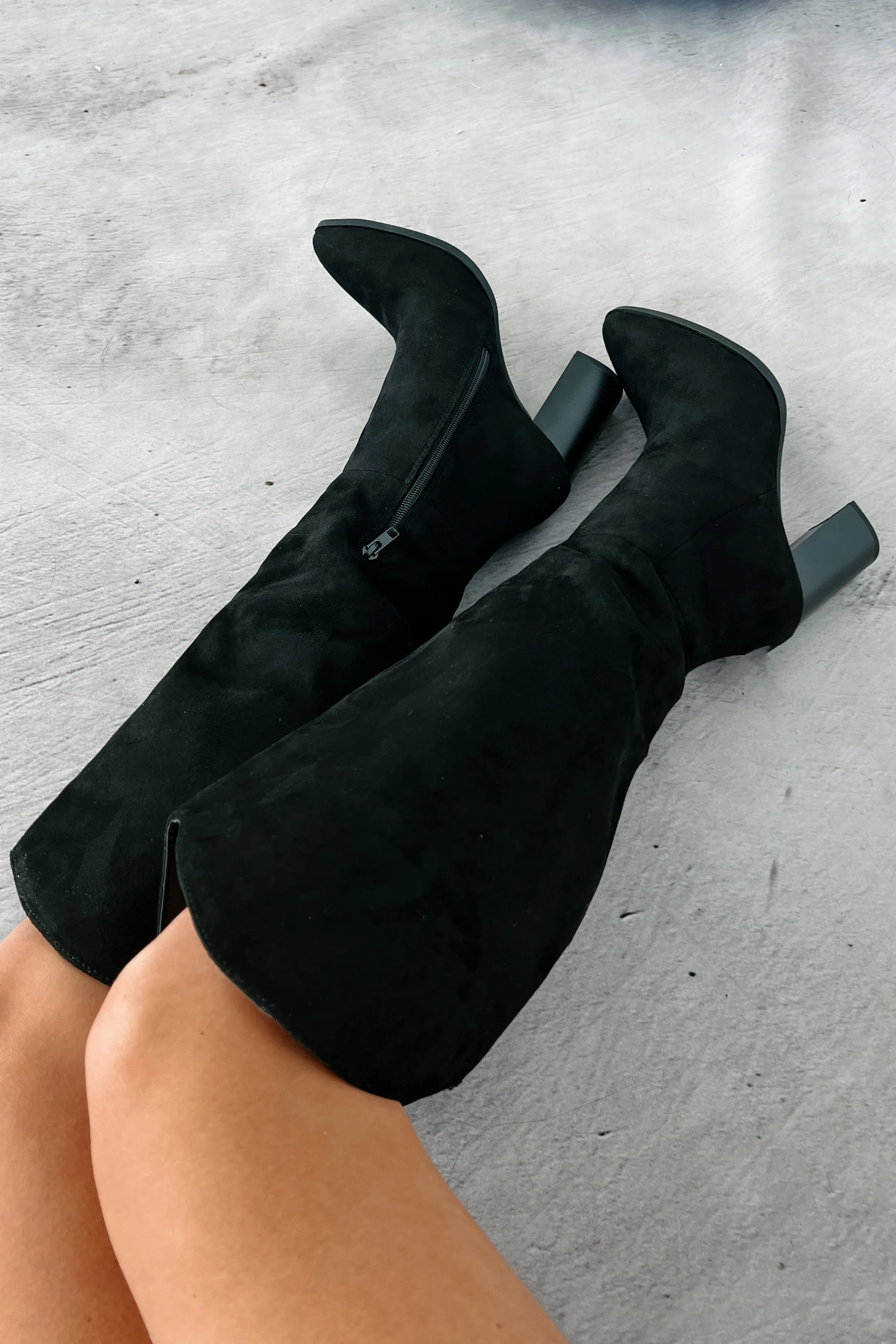 Embracing The Essentials Knee High Faux Suede Boots (Black)