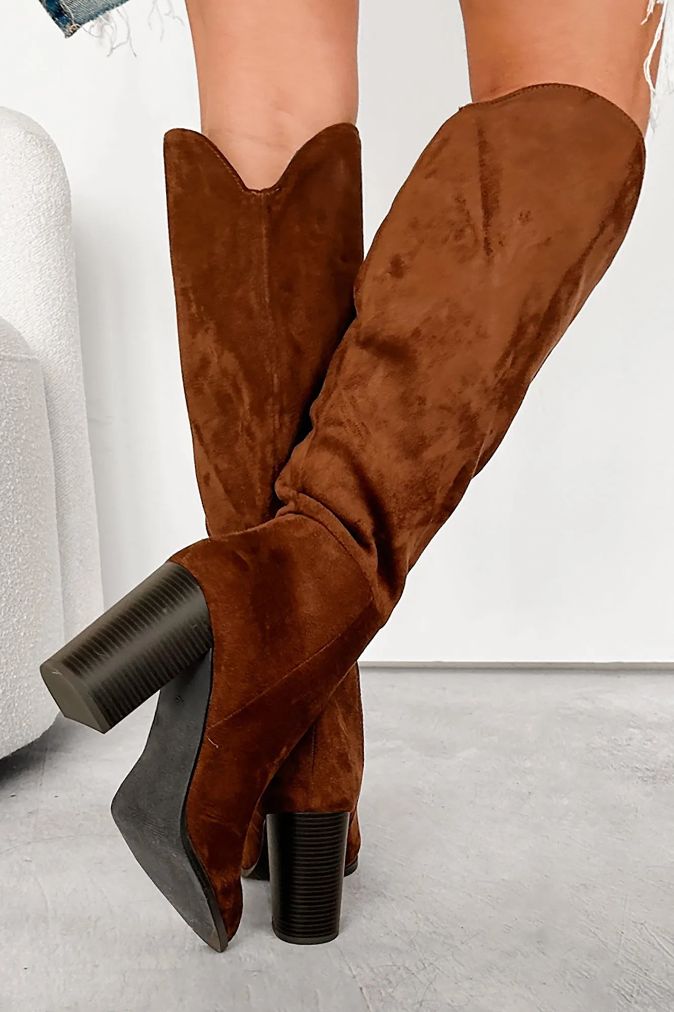 Embracing The Essentials Knee High Faux Suede Boots (Chocolate)