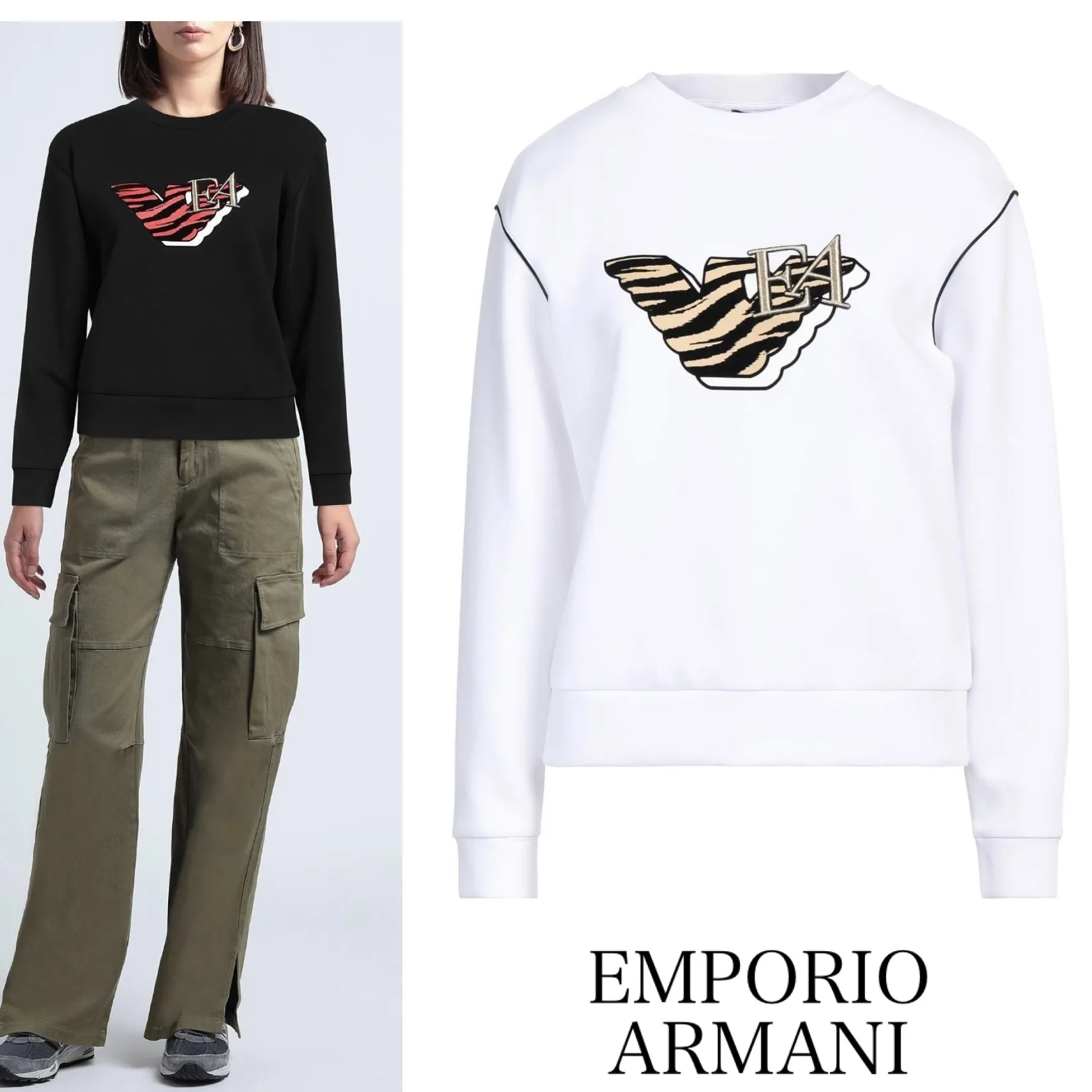 EMPORIO ARMANI  |Crew Neck Sweat Long Sleeves Cotton Logo