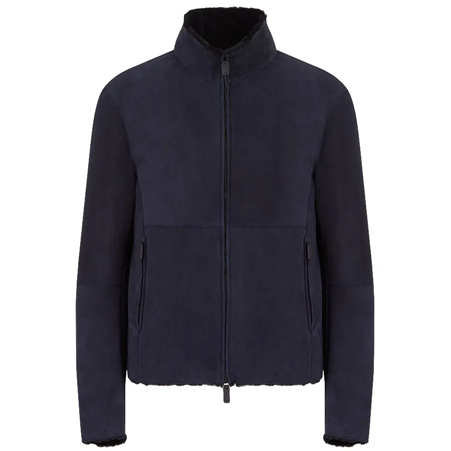 Emporio Armani - Suede Lambskin Sheepskin Blouson Jacket in Navy