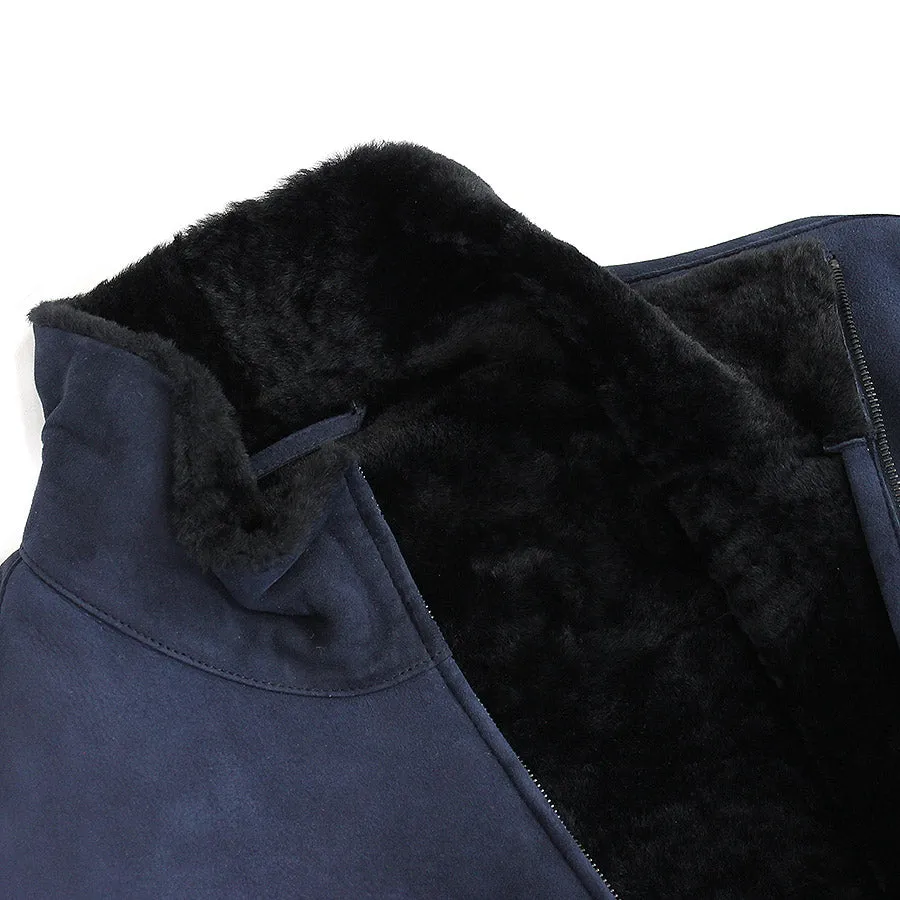 Emporio Armani - Suede Lambskin Sheepskin Blouson Jacket in Navy