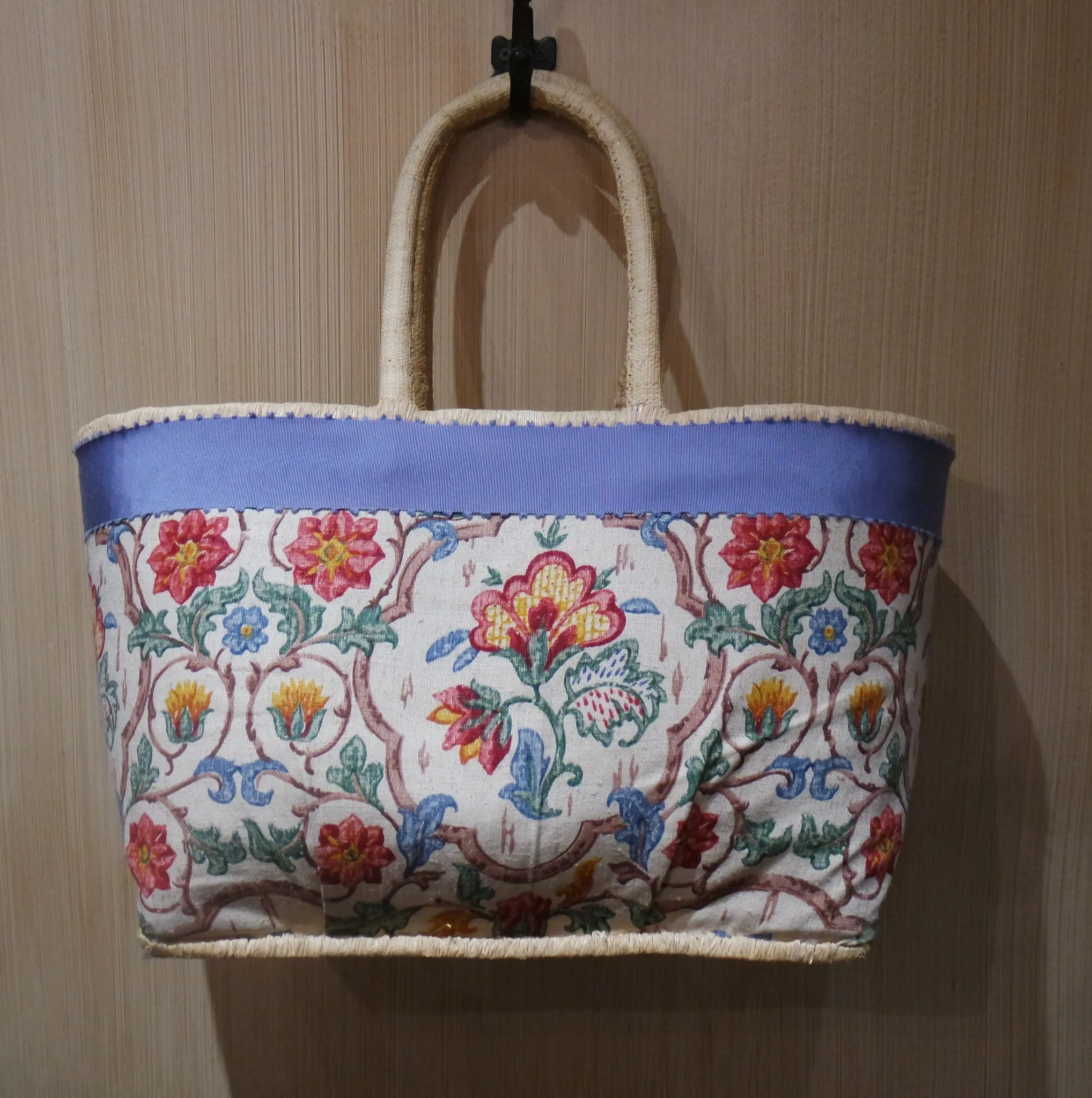 English Floral Straw Tote Bag- One-of-a-Kind