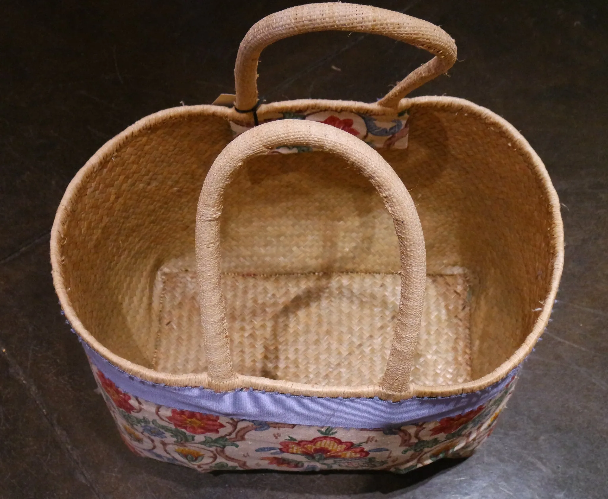 English Floral Straw Tote Bag- One-of-a-Kind