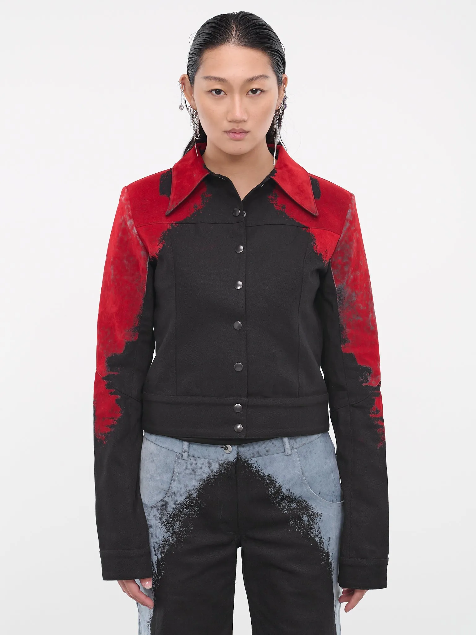 Felted Trucker Jacket (CL19-BLACK-RED)