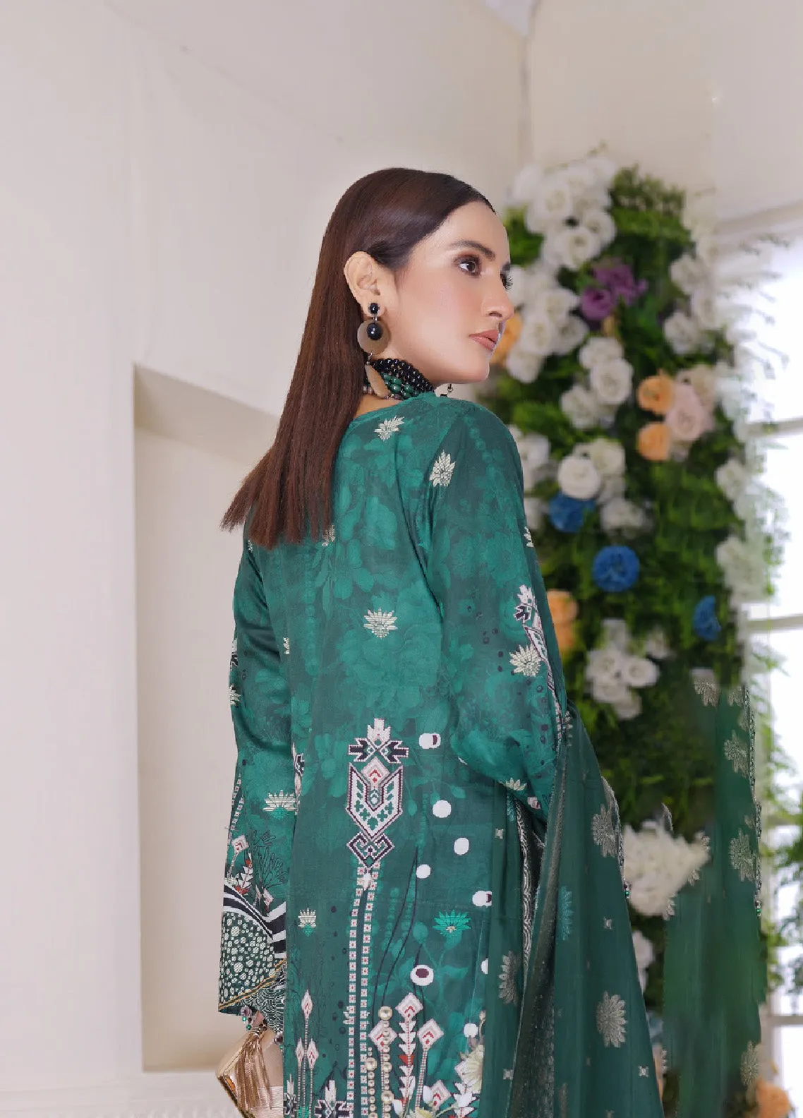 Firdous Fashion Printed Lawn Unstitched 3 Piece Suit - FF24PL F-03 JADE GREEN